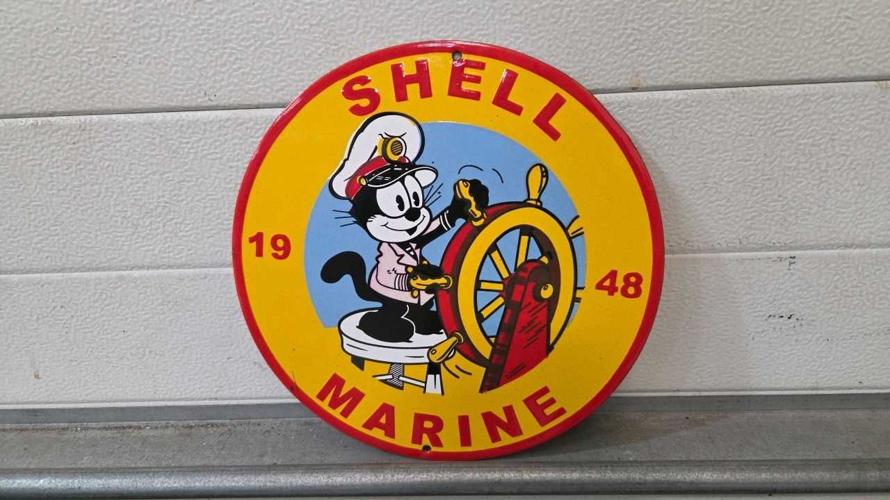 Lot 763 - SHELL MARINE ENAMEL SIGN 12" DIA