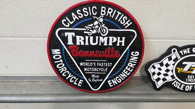 Lot 711 - 4 X CAST VINCENT , TRIUMPH , NORTON , ISLE OF MAN SIGNS