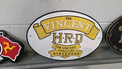 Lot 711 - 4 X CAST VINCENT , TRIUMPH , NORTON , ISLE OF MAN SIGNS