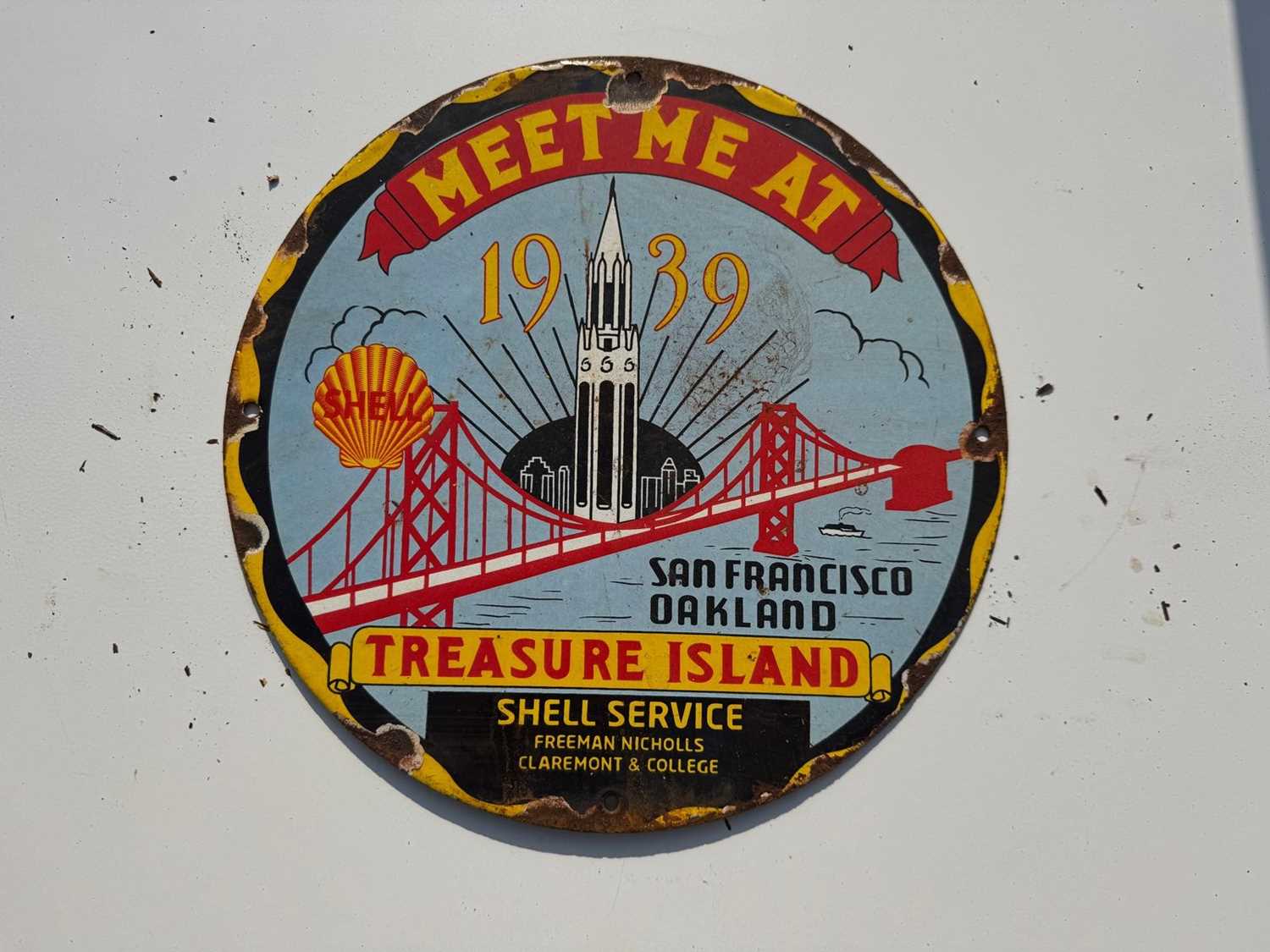 Lot 99 - SHELL TREASURE ISLAND ENAMEL SIGN 12" DIA