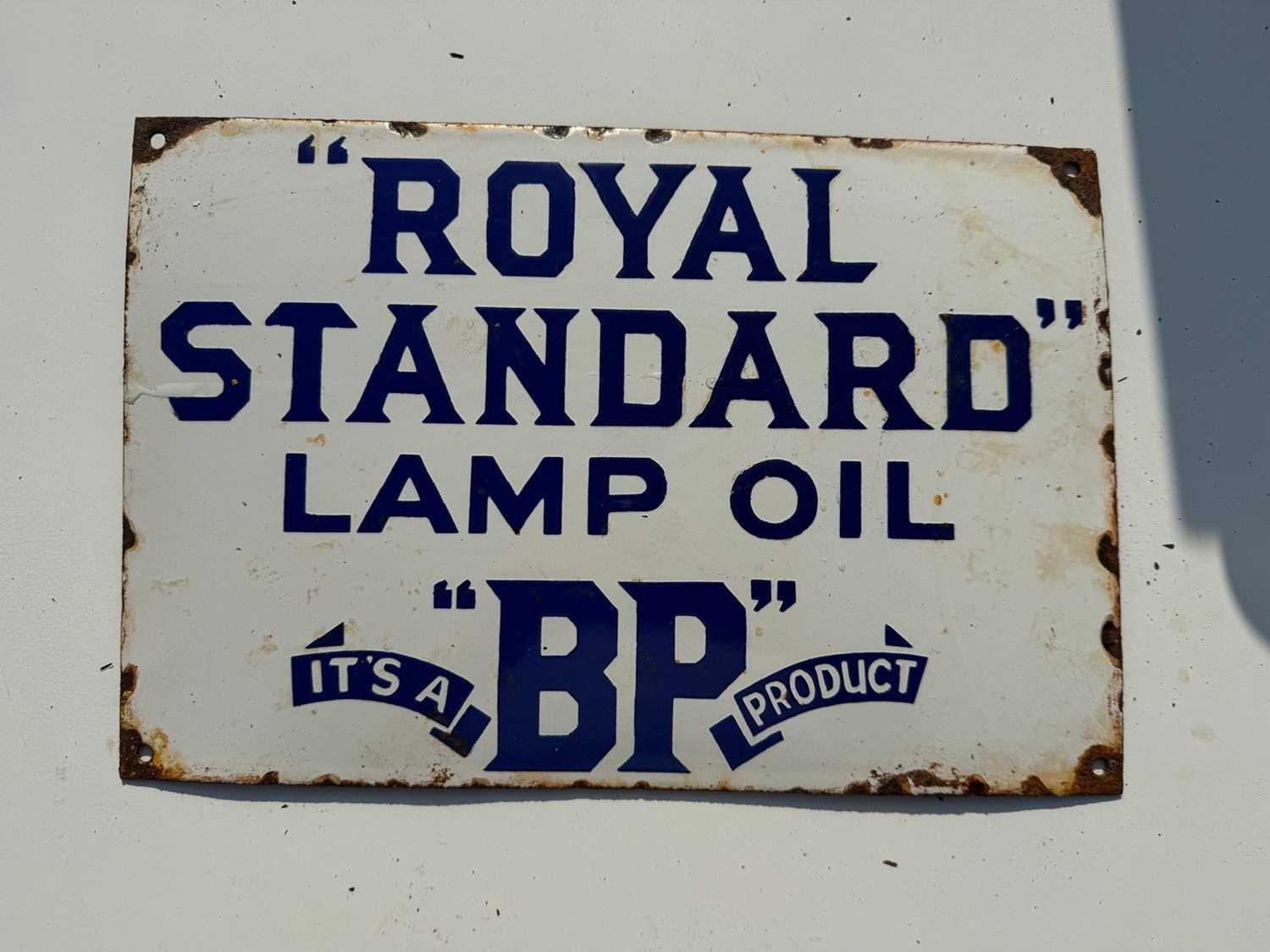 Lot 209 - BP ROYAL STANDARD LAMP OIL ENAMEL SIGN 14" X 9.5"
