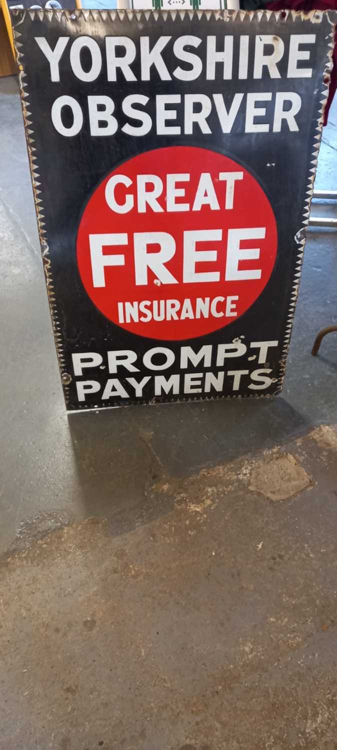Lot 306 - YORKSHIRE OBSERVER ENAMEL SIGN