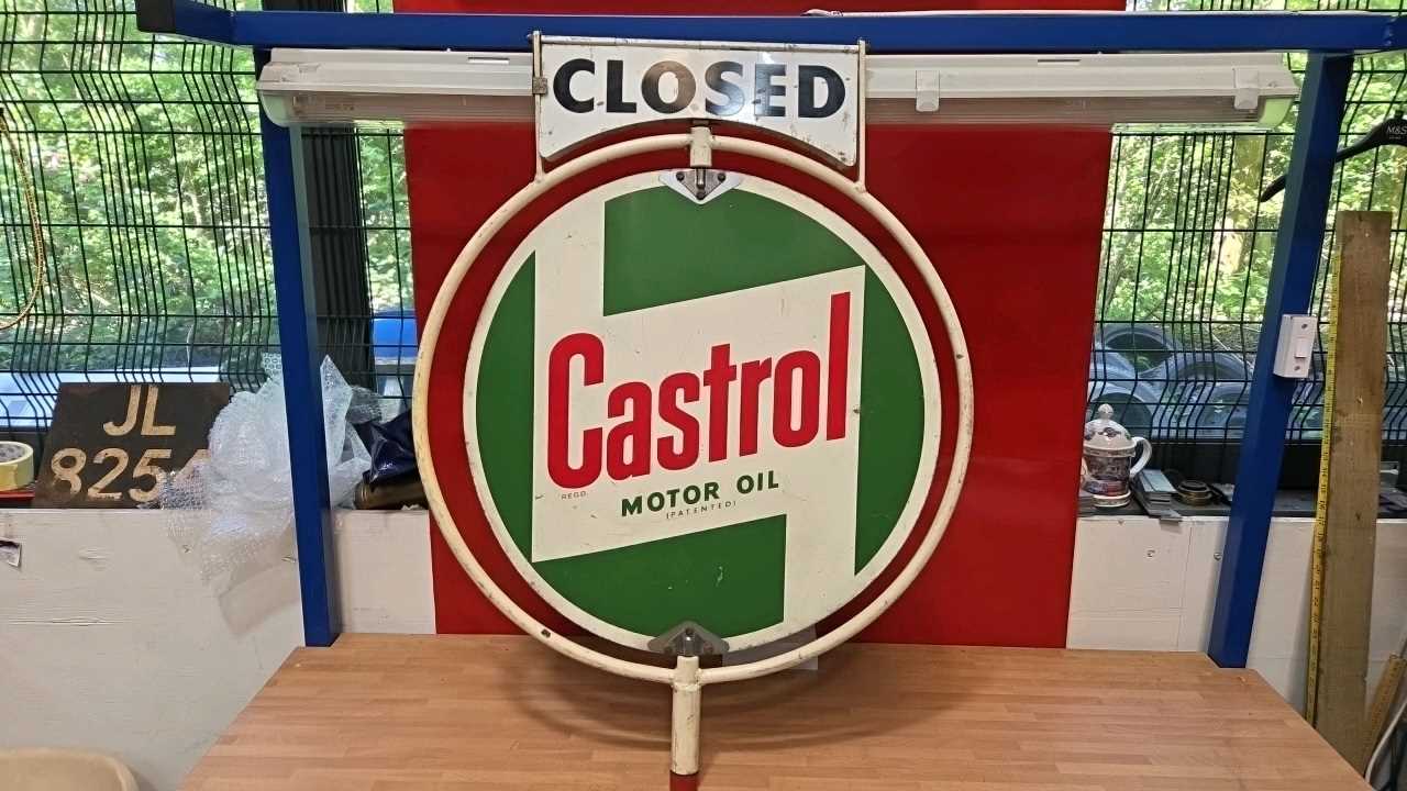 Lot 443 - CASTROL MOTOR OIL REVOLVING OPEN / CLOSED , DOUBLE SIDED SIGN