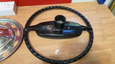 Lot 453 - MINI WHEEL TRIMS , MERCEDES BONNET BADGE , JAGUAR XJ6 STEERING WHEEL