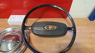 Lot 453 - MINI WHEEL TRIMS , MERCEDES BONNET BADGE , JAGUAR XJ6 STEERING WHEEL