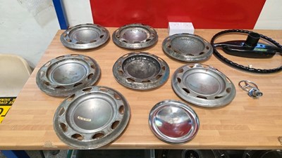 Lot 453 - MINI WHEEL TRIMS , MERCEDES BONNET BADGE , JAGUAR XJ6 STEERING WHEEL