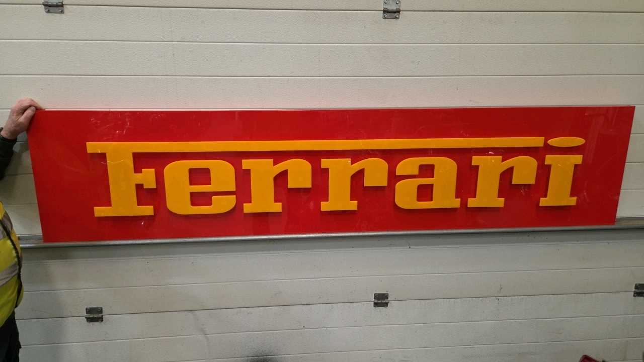 Lot 645 - FERRARI SIGN ,ALUMINIUM COMPOSITE WITH RAISED LETTERS 92" X 20"