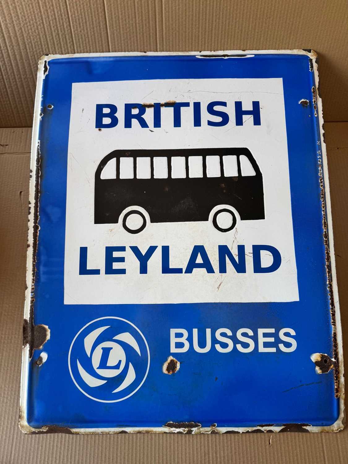Lot 155 - BRITISH LEYLAND BUSSES ENAMEL SIGN 28" X 22"