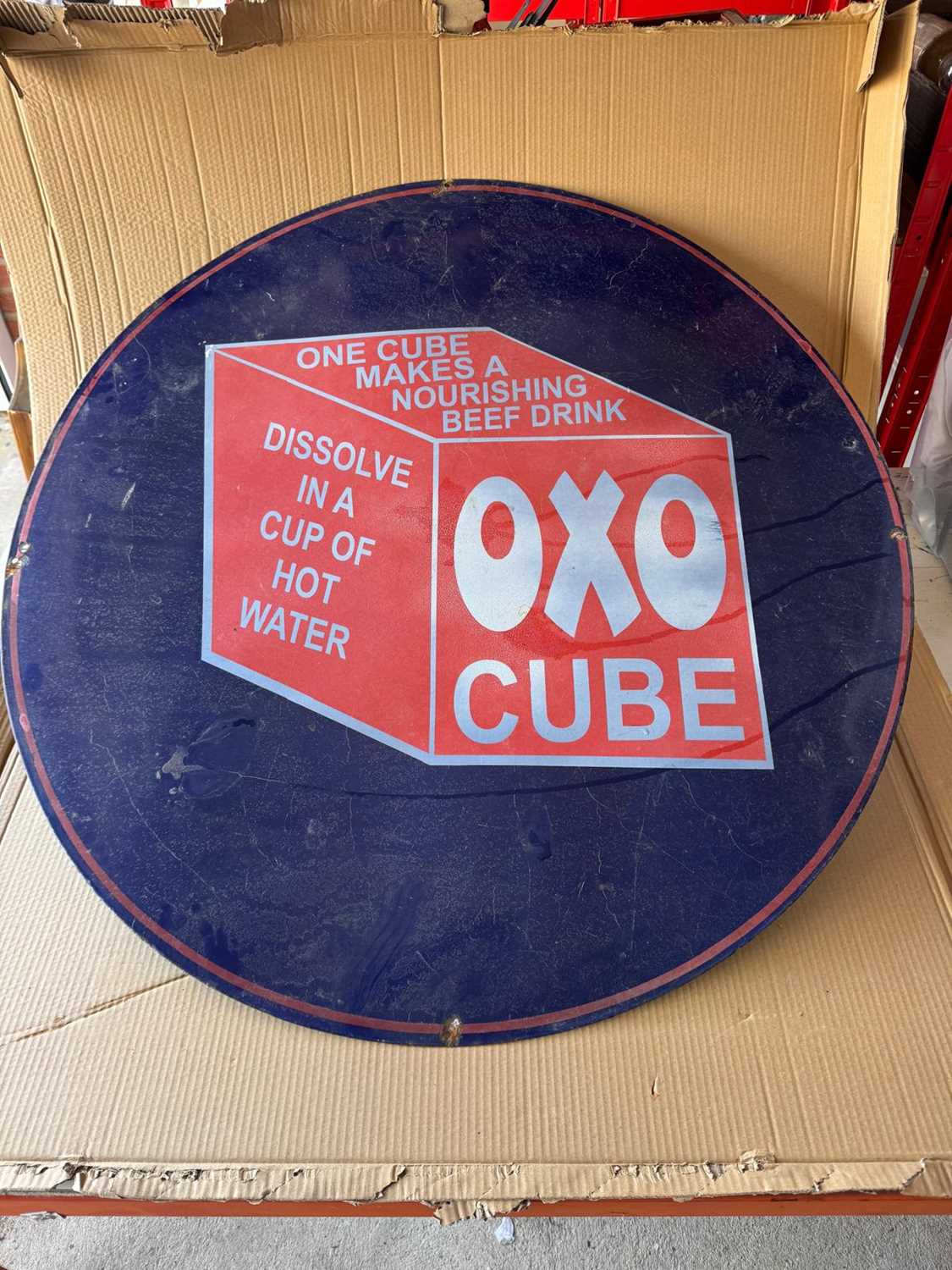 Lot 163 - OXO CUBES ENAMEL SIGN 36" DIA