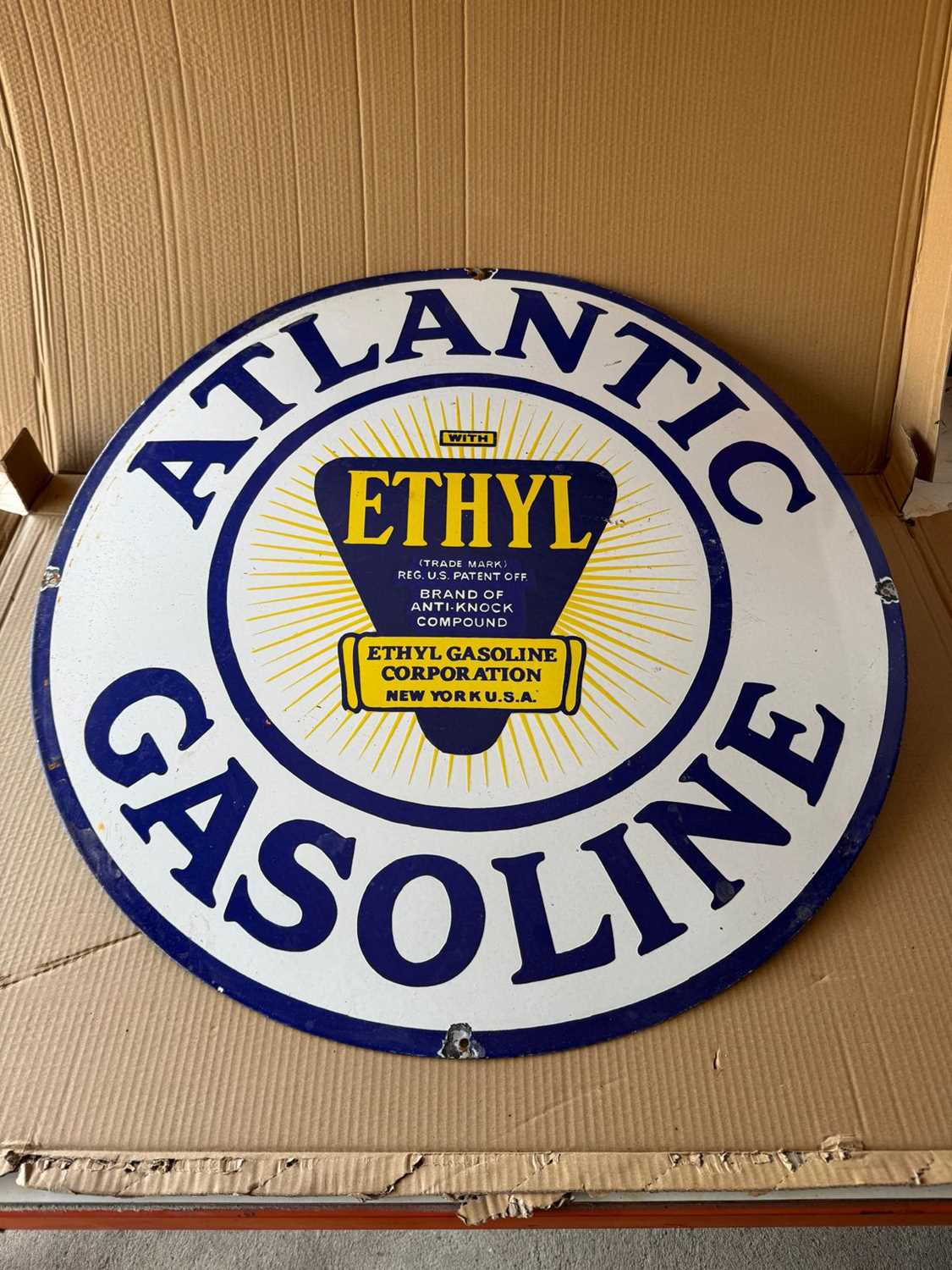 Lot 183 - ATLANTIC GASOLINE ENAMEL SIGN 30" DIA