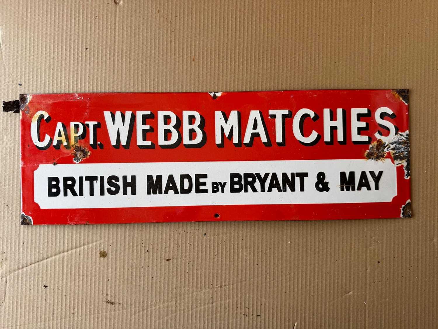 Lot 357 - CAPT. WEBB MATCHES ENAMEL SIGN 24" X 8"