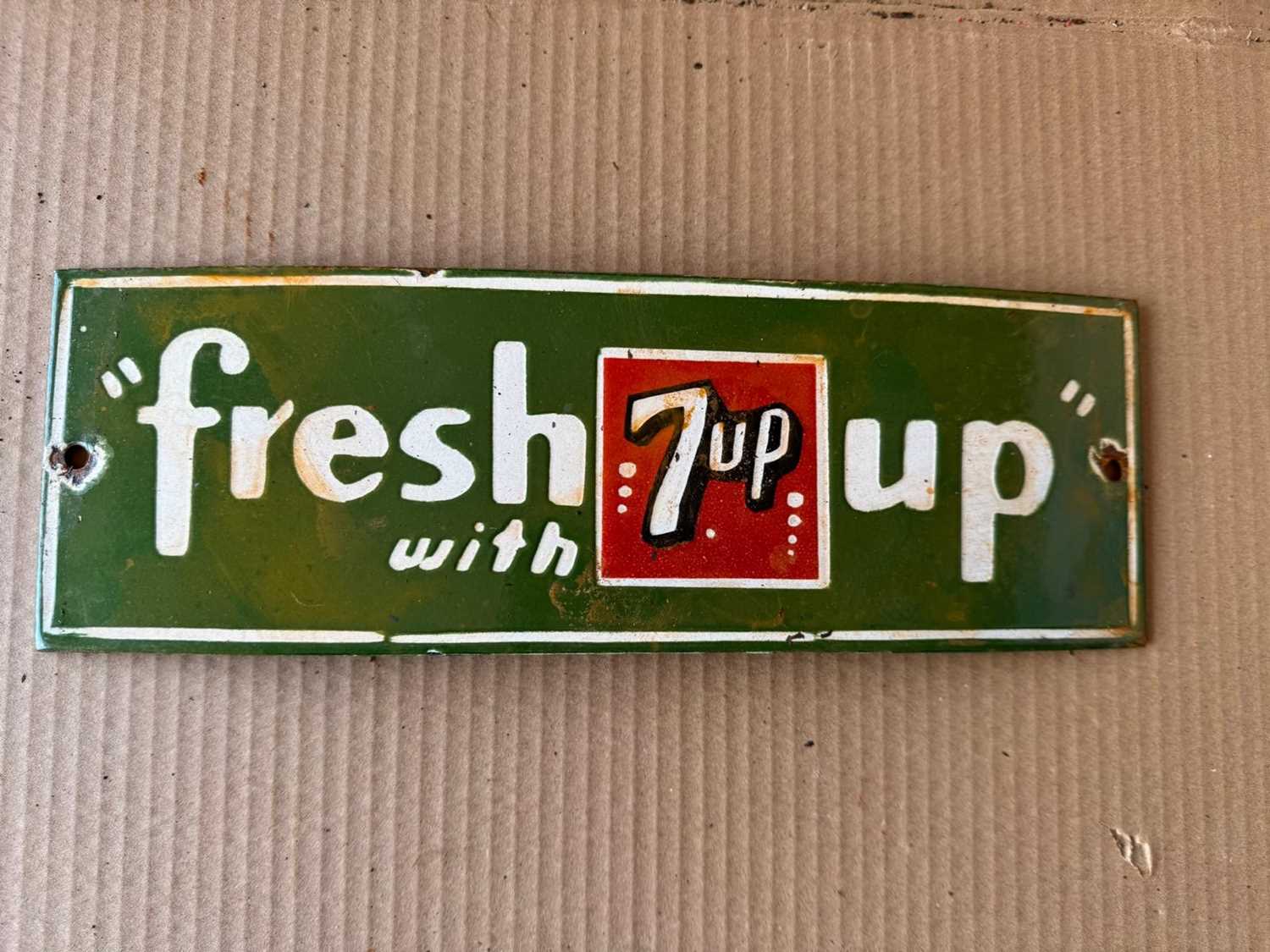 Lot 405 - FRESH UP WITH 7 UP ENAMEL SIGN 12" X 4"