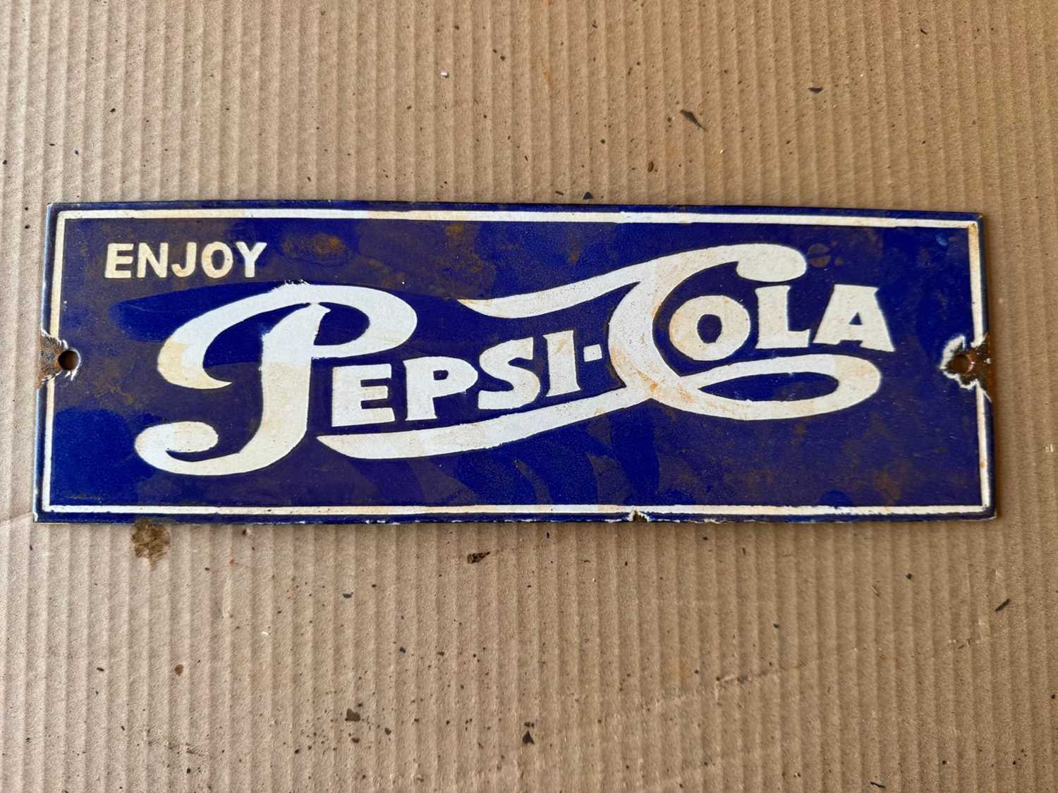 Lot 441 - ENJOY PEPSI COLA ENAMEL SIGN 12" X 4"