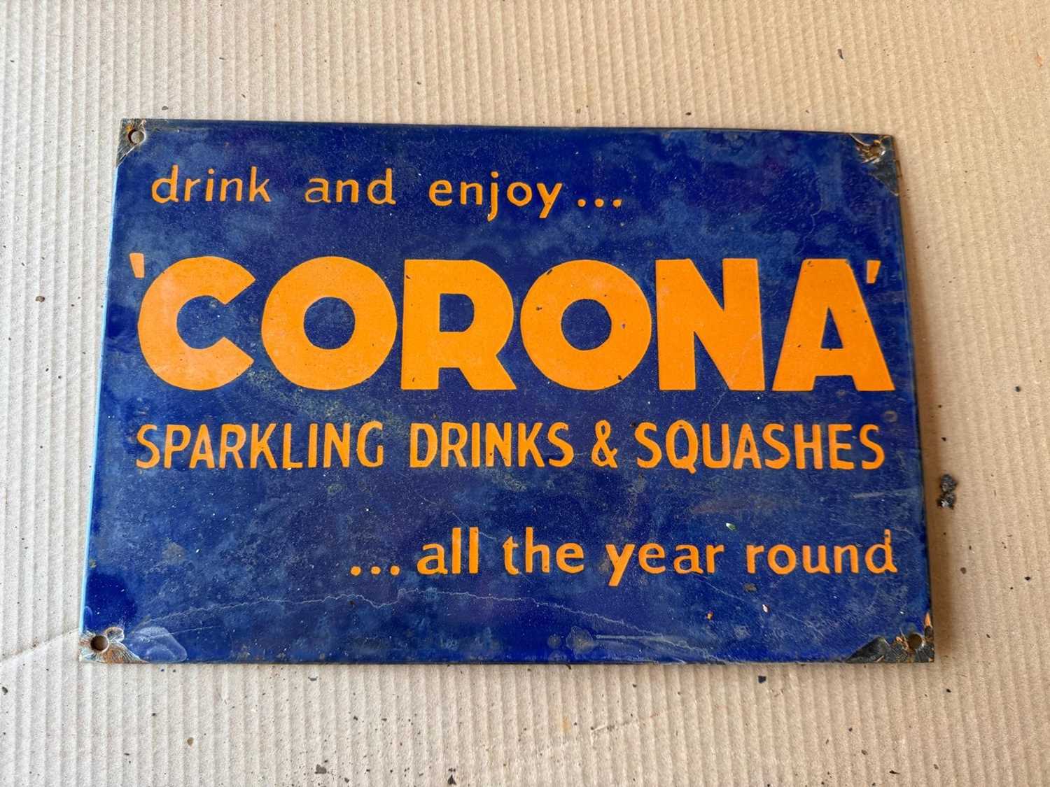 Lot 455 - DRINK AND ENJOY CORONA ENAMEL SIGN 14" 9.5"