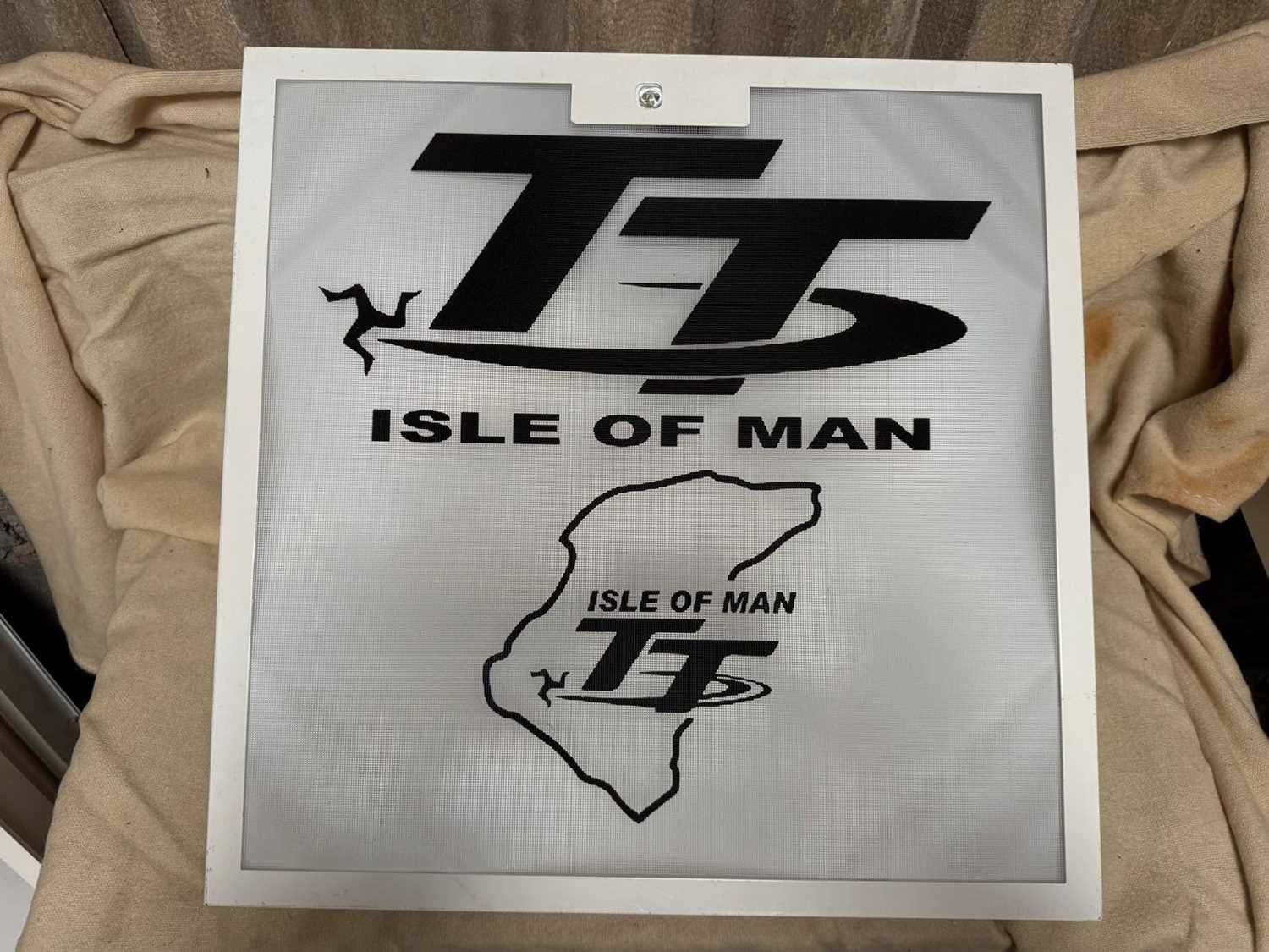 Lot 671 - ISLE OF MAN TT LIGHT UP SIGN 23" X 23"