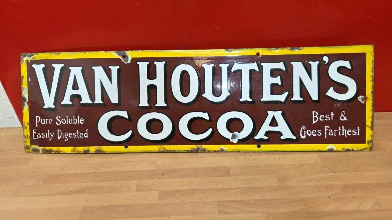 Lot 332 - VAN HOUTEN'S COCOA ENAMEL SIGN 24" X 7"