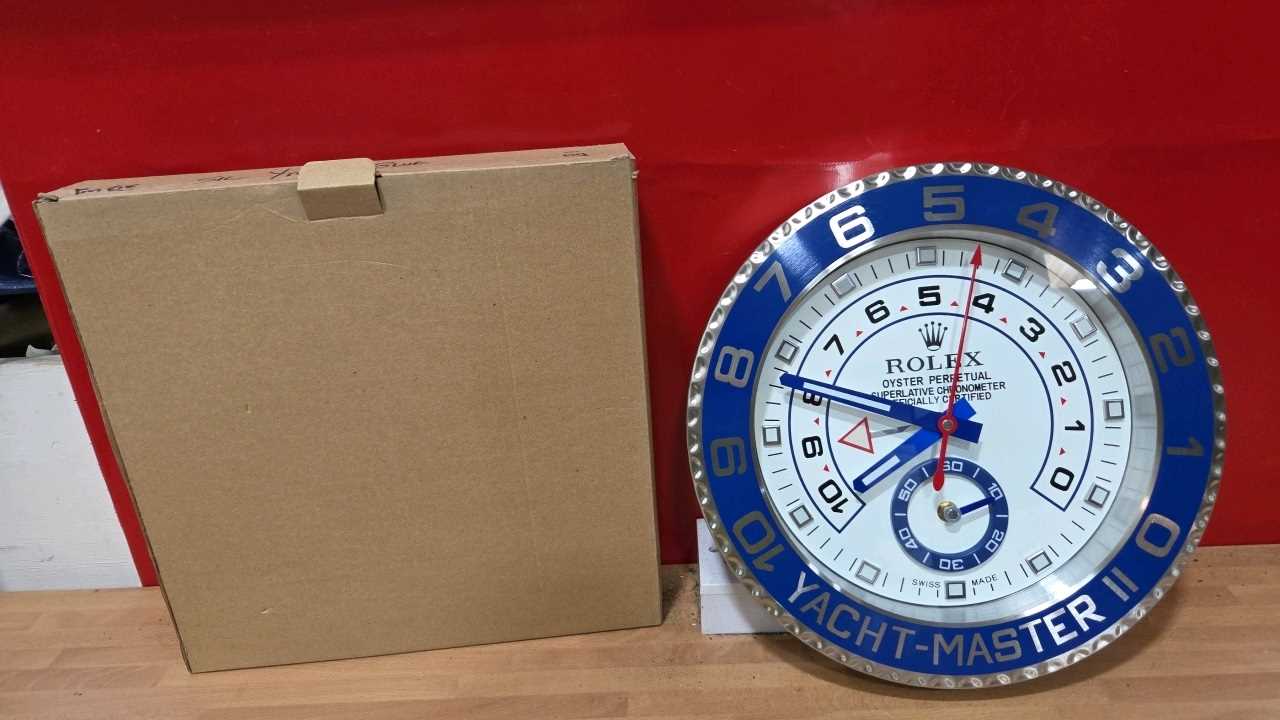Lot 635 - YACHT MASTER II ROLEX STYLE WALL CLOCK WITH WORKING SUB DIAL