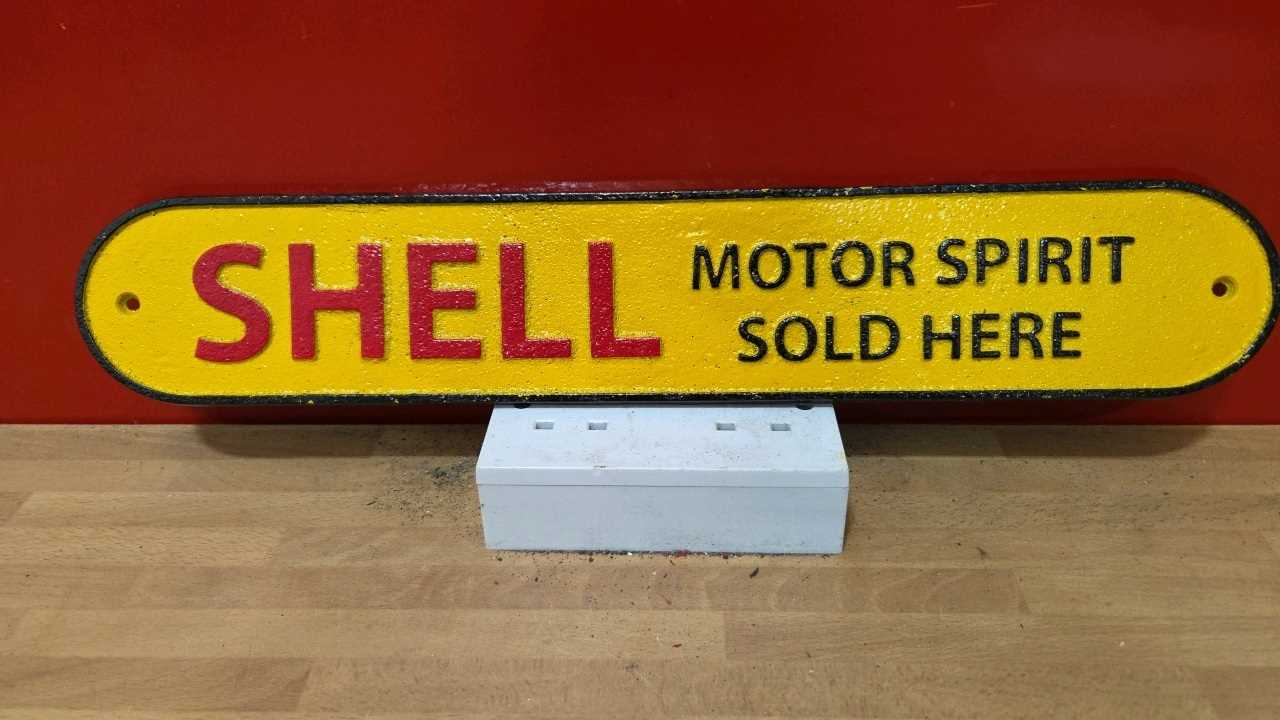 Lot 351 - SHELL MOTOR SPIRIT CAST SIGN 20" X 3.5"
