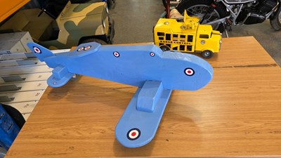 Lot 659 - RADAR CONTROL TIN TRUCK & WOODEN SPITFIRE PLANE