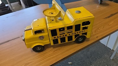 Lot 659 - RADAR CONTROL TIN TRUCK & WOODEN SPITFIRE PLANE