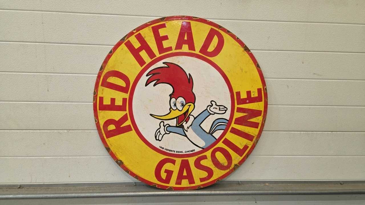Lot 49 - RED HEAD GASOLINE ENAMEL SIGN 30" DIA