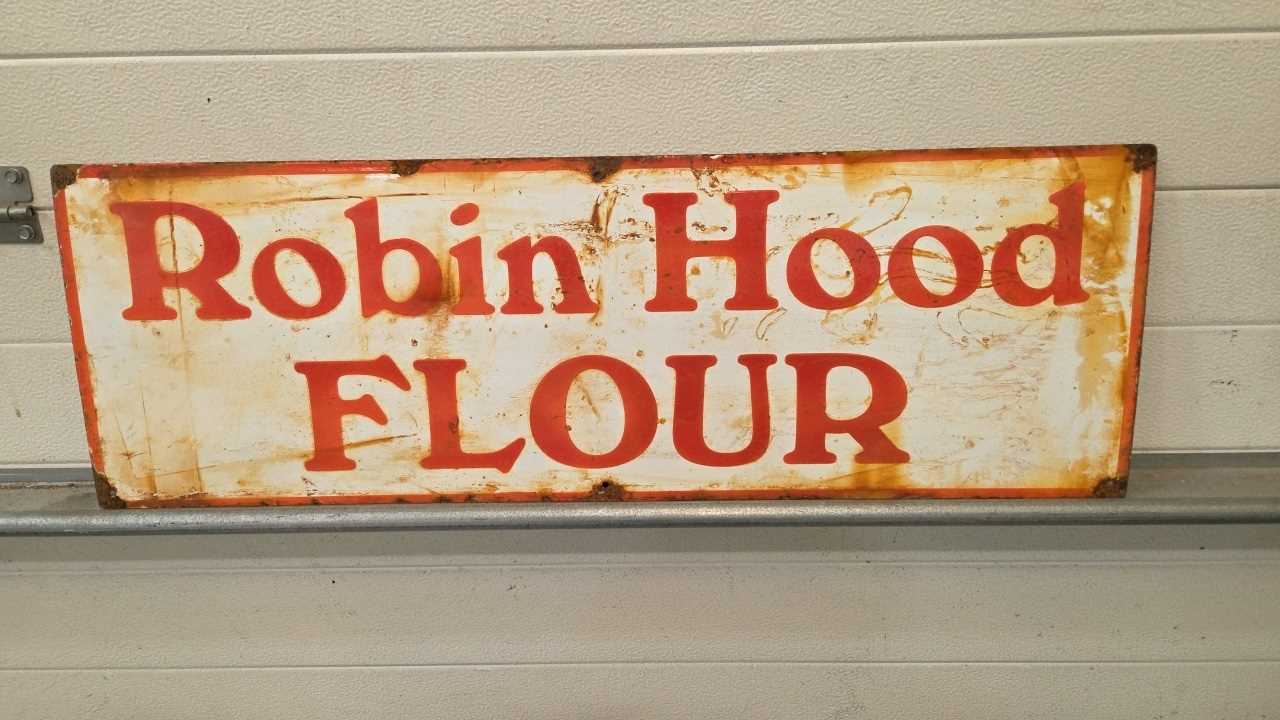 Lot 101 - ROBIN HOOD FLOUR ENAMEL SIGN 36" X 12"