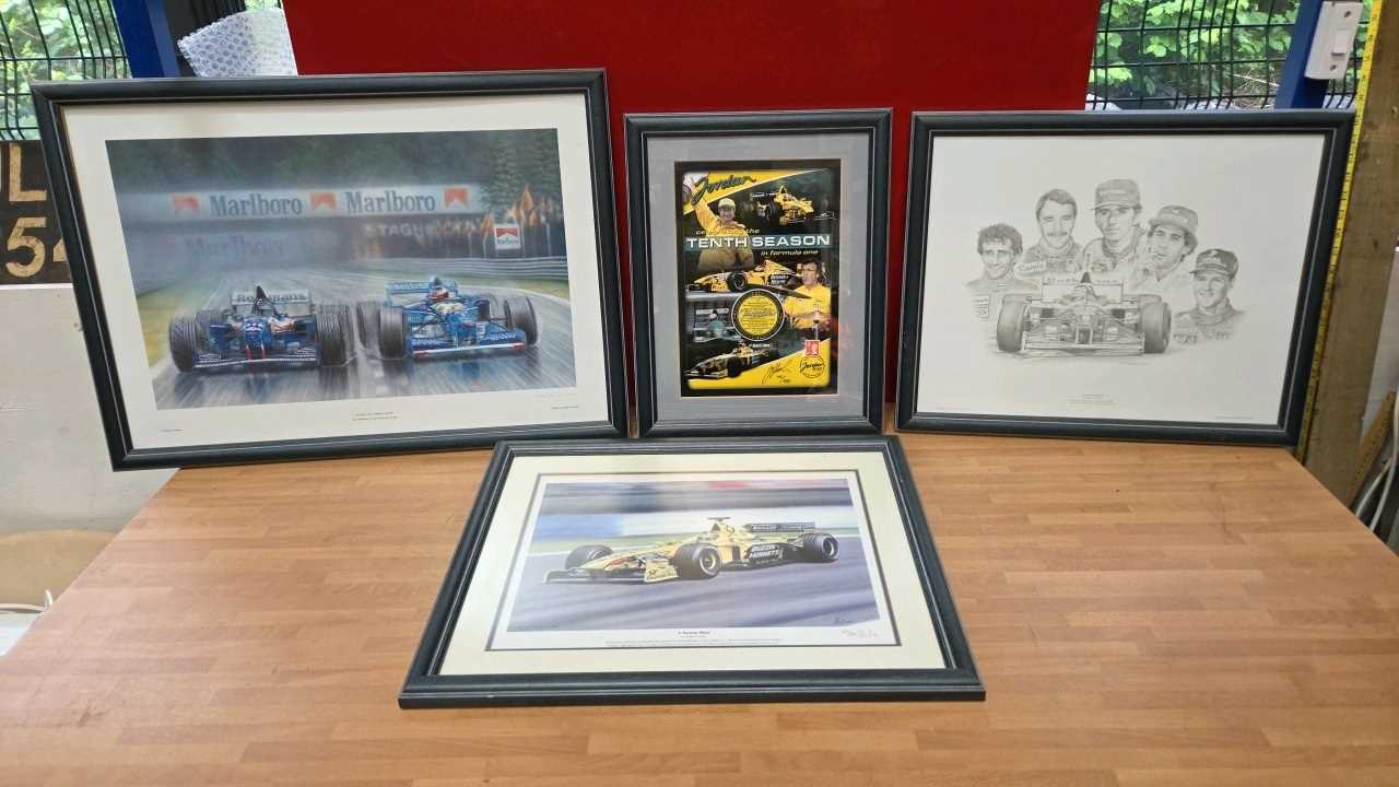 Lot 439 - FOUR FORMULA ONE FRAMED PRINTS / PICTURES