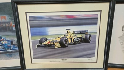 Lot 439 - FOUR FORMULA ONE FRAMED PRINTS / PICTURES