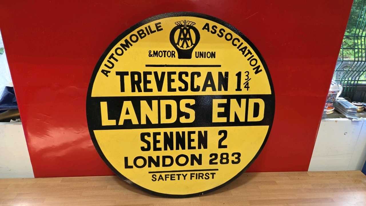 Lot 243 - AA LANDS END WOODEN HAND PAINTED SIGN 23" DIA
