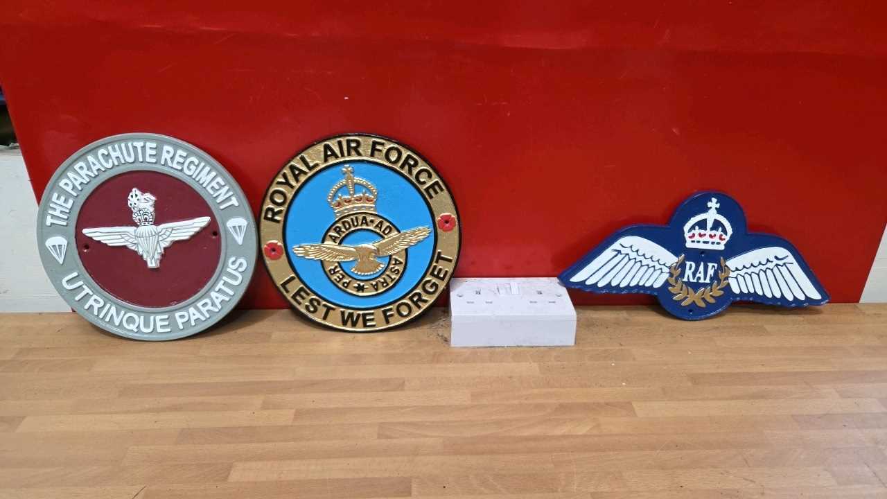 Lot 247 - 3 X CAST IRON ROYAL AIR FORCE SIGNS