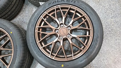 Lot 231 - SET OF 4 VELOCITY ALLOY WHEELS , TYRES & STUDS 22129 18 X 8 O J