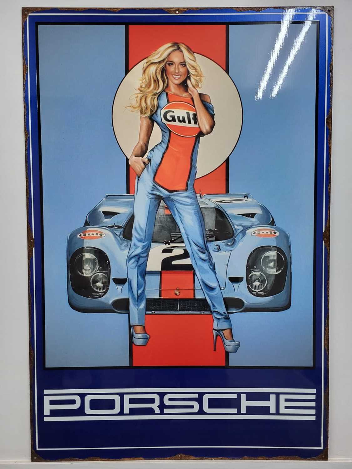 Lot 661 - HANDMADE GULF PORSCHE METAL SIGN 36" X 26"