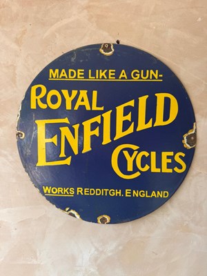 Lot 25 - ROYAL ENFIELD CYCLES ENAMEL SIGN 16" DIA