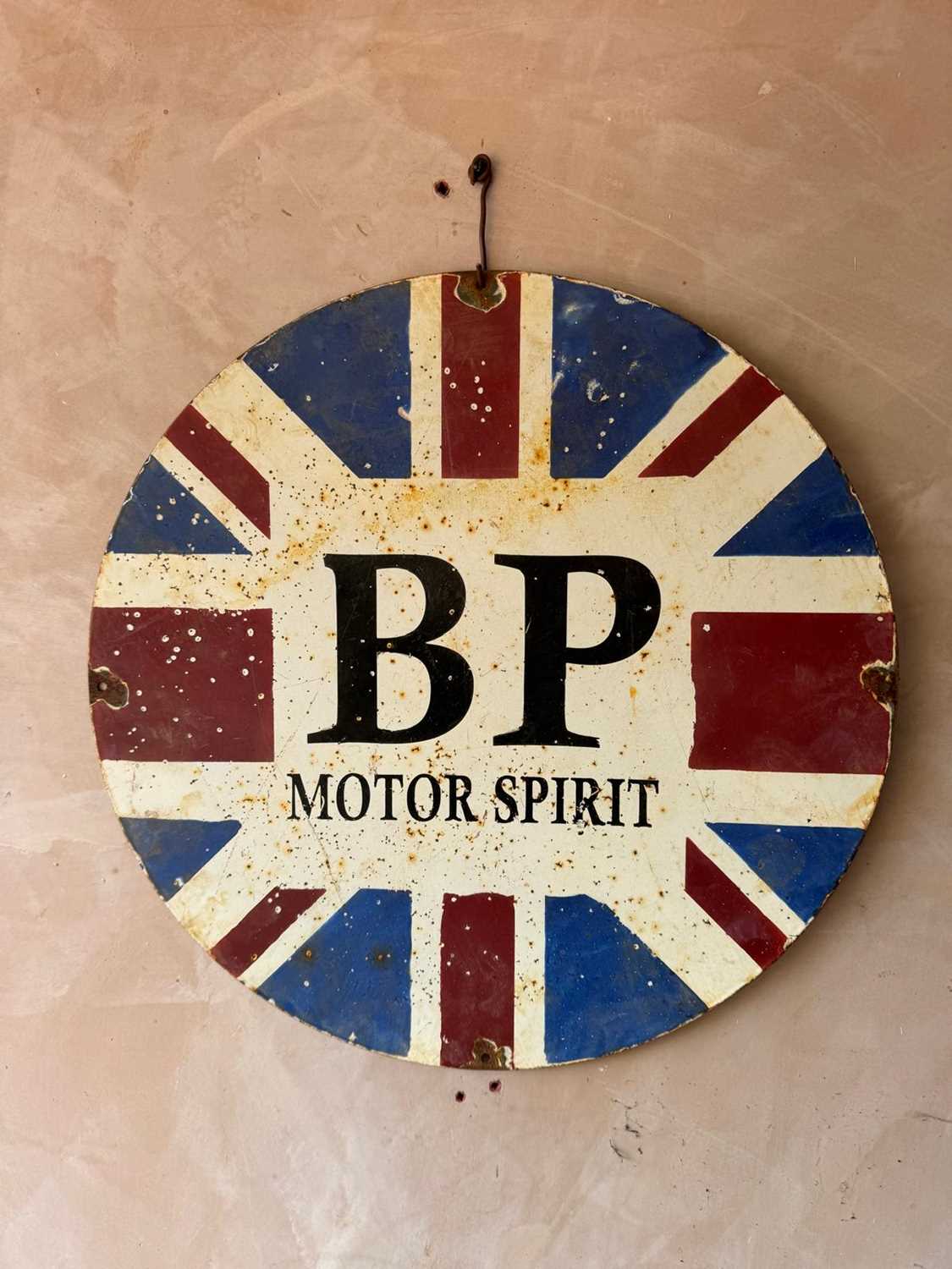 Lot 31 - BP MOTOR SPIRIT, DOUBLE SIDED ENAMEL SIGN 20" DIA