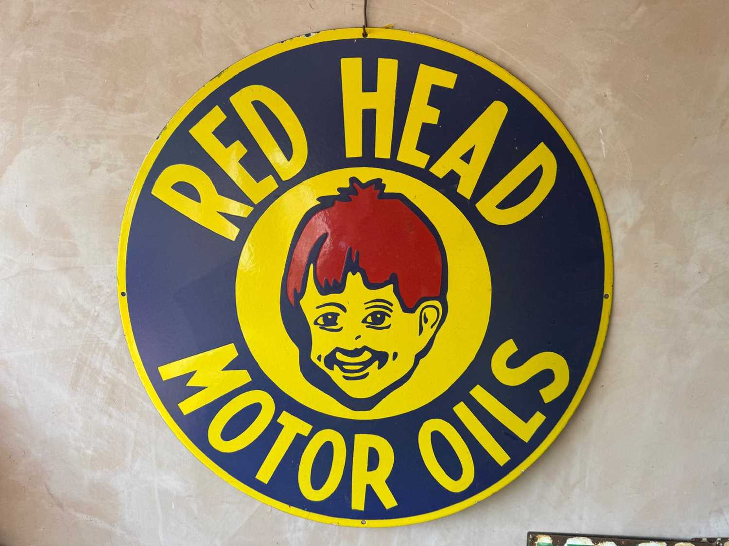 Lot 87 - RED HEAD MOTOR OILS SIGN 30" DIA