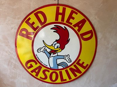 Lot 19 - RED HEAD GASOLINE MOTOR OILS SIGN 30" DIA