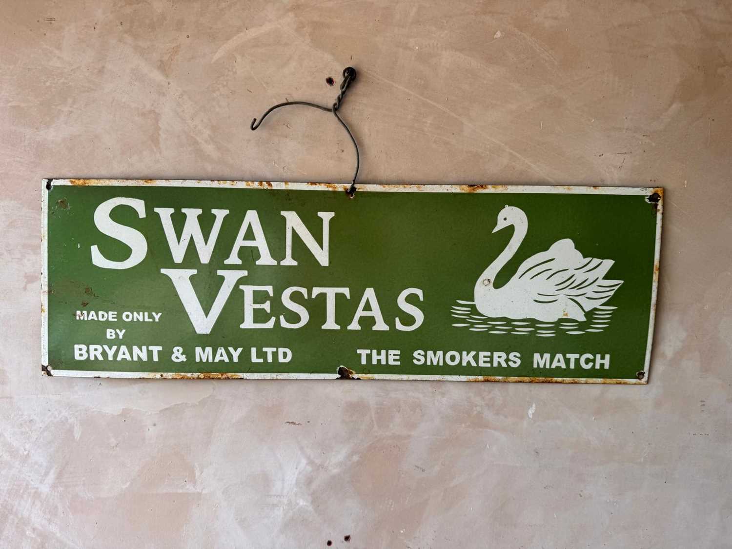 Lot 217 - SWAN VESTAS MATCH ENAMEL SIGN 30" X 10"