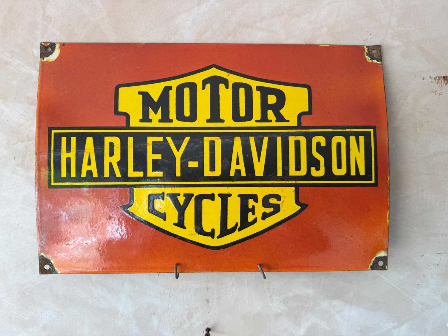 Lot 324 - HARLEY DAVIDSON MOTOR CYCLES ENAMEL SIGN 18" X 12"