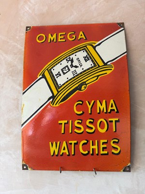 Lot 345 - OMEGA TISSOT WATCHES ENAMEL SIGN 20" X 14"