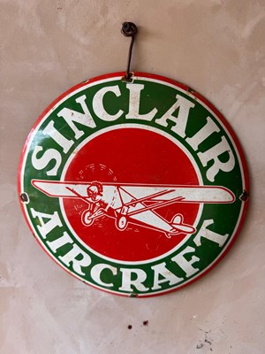 Lot 411 - SINCLAIR AIRCRAFT ENAMEL SIGN 12" DIA
