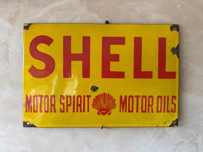 Lot 423 - SHELL MOTOR SPIRIT MOTOR OIL'S ENAMEL SIGN 14" X 10"