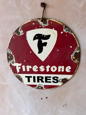 Lot 447 - FIRESTONE TIRES ENAMEL SIGN 12" DIA