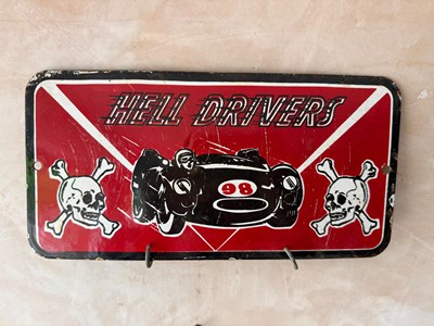 Lot 465 - HELL DRIVERS ENAMEL SIGN 12" X 6"
