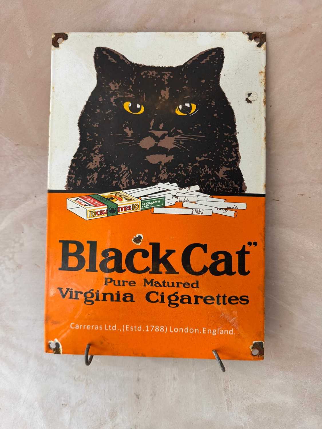 Lot 495 - BLACK CAT VIRGINIA CIGARETTES ENAMEL SIGN 12" X 8"