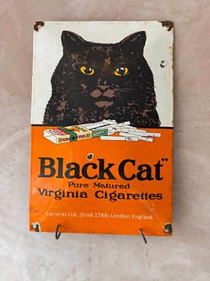 Lot 495 - BLACK CAT VIRGINIA CIGARETTES ENAMEL SIGN 12" X 8"