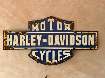 Lot 657 - HARLEY DAVIDSON MOTOR CYCLE ENAMEL SIGN 19" X 10"