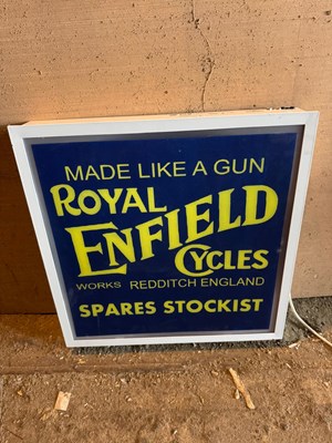 Lot 763 - ROYAL ENFIELD CYCLES LIGHT UP SIGN 24" X 24"