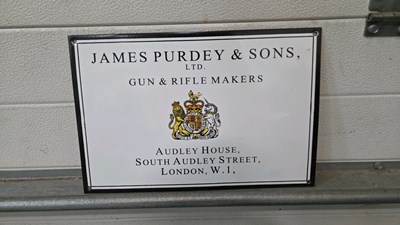 Lot 261 - JAMES PURDEY GUN & RIFLE ENAMEL SIGN 15" X 12"