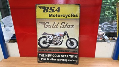 Lot 221 - B.S.A GOLD STAR TIN REPRODUCTION SIGN 27" X 20"