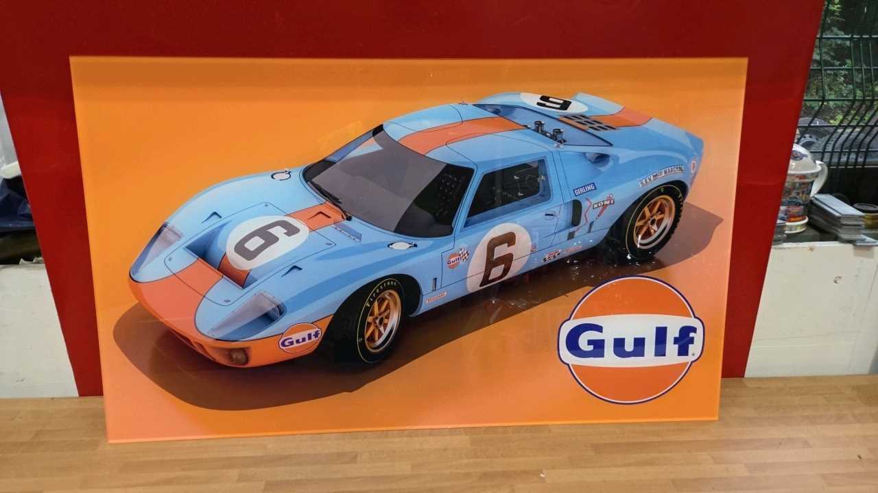 Lot 35 - FORD GT40 GULF LE MANS PERSPEX PRINTED SIGN 33" X 20"